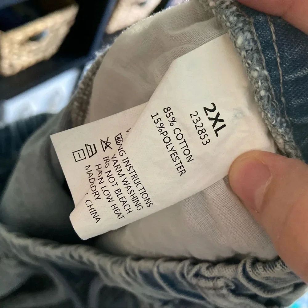 Drawstring High Waist Distress Jeans Fade Pants Pull On 2XL (14/16) Trendy NWT - Picture 12 of 14